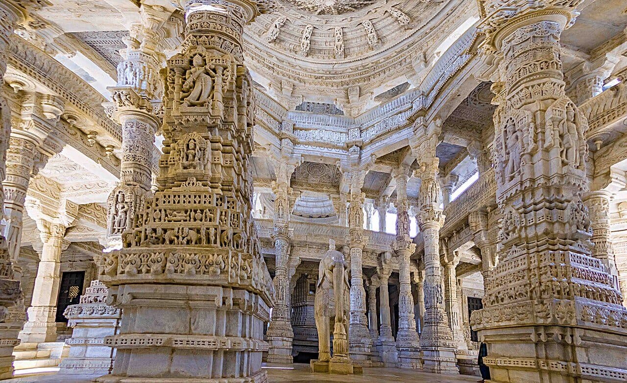 Forest of carved marble pillars inside Ranakpur Jain Temple