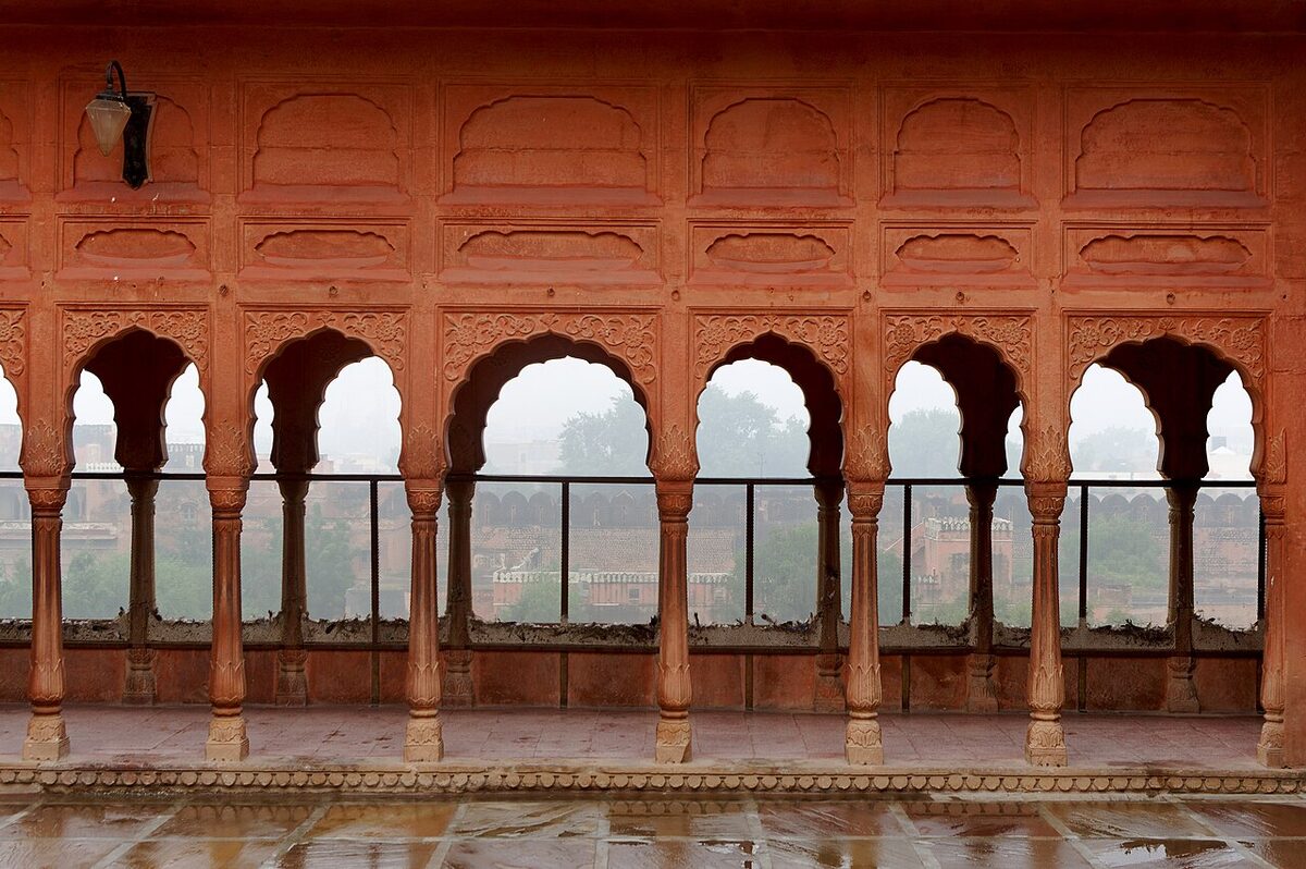 Carved sandstone arcade at Junagarh Fort, Bikaner